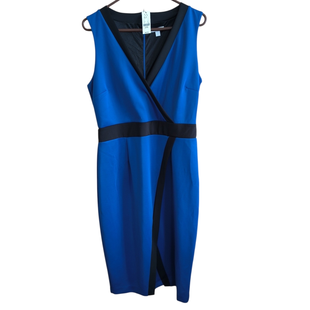NWT New York & Company Blue and Black Colorblock Midi Dress Size L